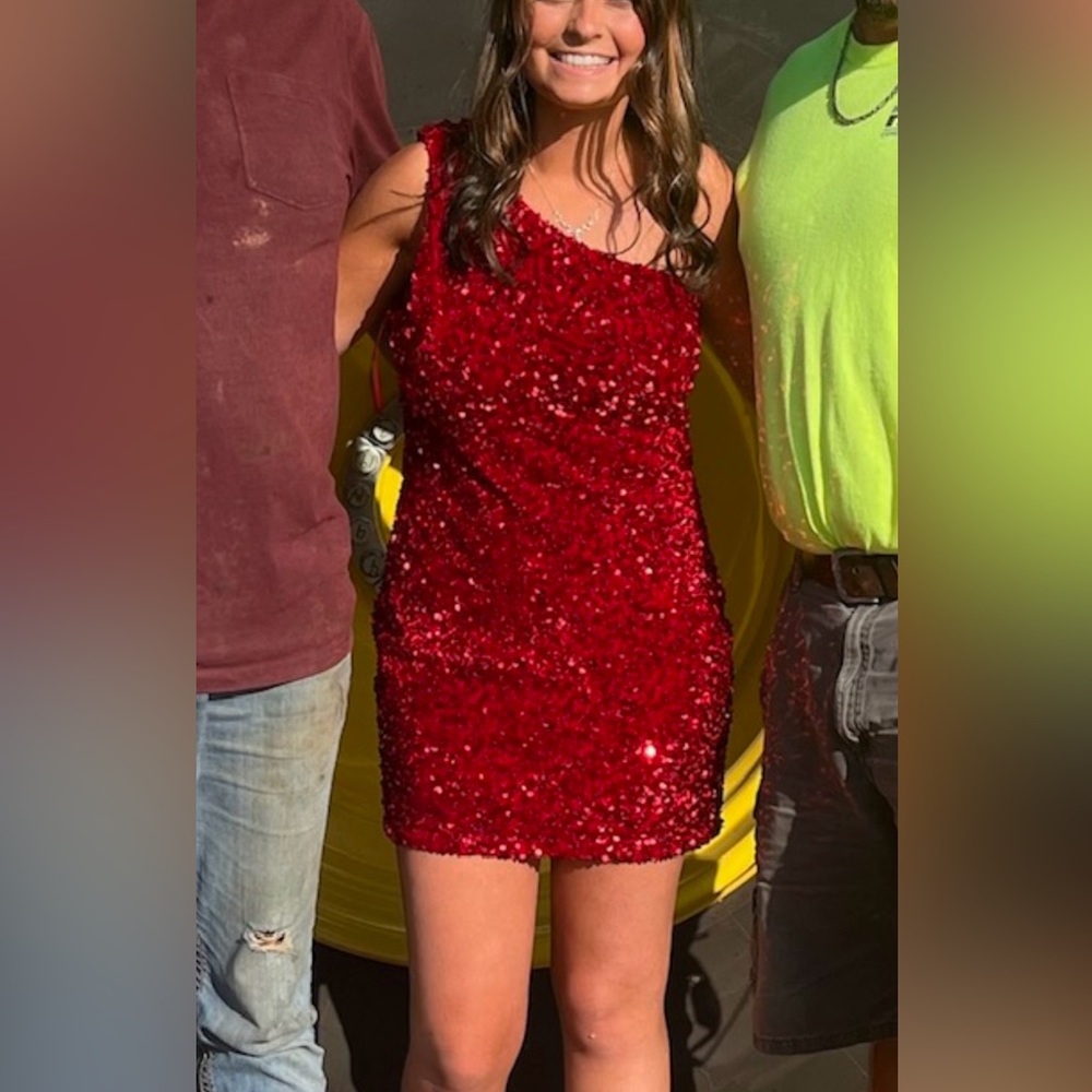 Red one shoulder hoco dress